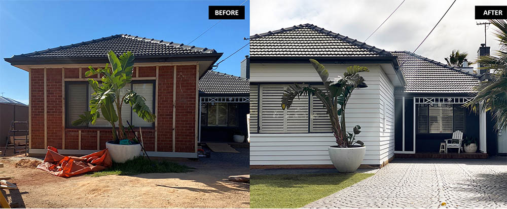Exterior Wall Cladding - before & after WPC wall panel